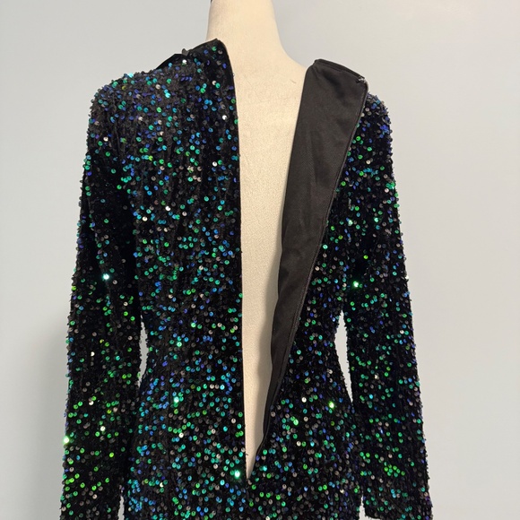 Boohoo Women’s Velvet Sequin Bodycon Mini Party Emerald Dress Size 10 - Picture 7 of 11